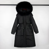 Large Natural Raccoon Fur Hooded Long Down Coat Women Winter 90% Duck Down Parkas Female Thickness Sash Tie Up Jackets-Outfit
