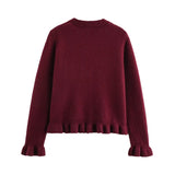 Women's 2025 Spring New 5-Color Fashion Wood Ear Long-Sleeved Knitwear