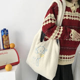 2022 Women's Kawaii Lamb Fabric Shoulder Bag Handbag Tote Large Capacity Embroidery Shopper Bags Cute Bag for Girls New