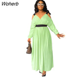 Elegant Off The Shoulder Long Dress Women Fashion Holiday Style Off The Shoulder Lace-up Loose Long Dress Women-Outfit