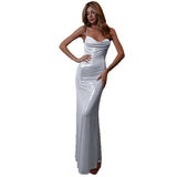 Women's Dress Collar Sexy Body-Dew Strap Long Skirt Bright Party Elegant Sling Dress