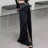 Woherb Summer New Women's Leather Buckle Print Chest Wrapped Small Vest Belt Slit Skirt-Outfit