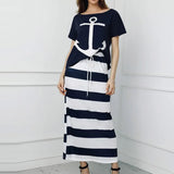Two Piece Set Dress Hope Boat Anchor Print Off Shoulder T-Shirt Top Striped Skirt Sets Summer Casual 2 Piece Skirt
