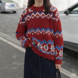Woherb Female Retro Twist Thick Lazy Wind Round Collar Jumsweater 2024 Niche Loose Chic Top-Outfit
