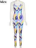 Kliou Multi-Color Printing Jumpsuits Women Fashion Spaghetti Strap Body-Shaping Hot High Waist Streetwear Female