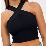 Woherb Cross Hanging Neck Knit Sling Small Vest Bare Back Tight Show Thin Bandage Wipe-Outfit