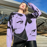 Grunge Loose Sweaters Autumn Harajuku Goth Printed Techwear Cute Clothes Streetwear Casual Retro Knit Pullover