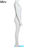 Kliou Flocking Mesh Jumpsuit Inclined Shoulder Leopard Style Patchwork One Piece Clothing Sexy Midnight Clubwear Female