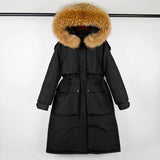 Large Natural Raccoon Fur Hooded Long Down Coat Women Winter 90% Duck Down Parkas Female Thickness Sash Tie Up Jackets-Outfit