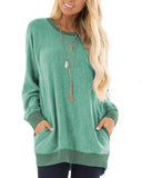 / Winter 2023 Round Collar Color Pocket Hoodie Sweatshirt Long-Sleeved Casual T-Shirt Women-Outfit