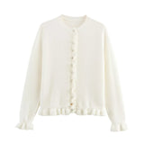 Women's 2025 Spring New 5-Color Fashion Wood Ear Long-Sleeved Knitwear