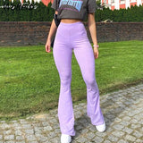 Purple Flared Trousers Woman Fashion Tight Boot Cut High Waist Pants Skinny Casual Bell Bottom Pants 2021 Autumn Vamos Todos-Outfit