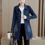 Autumn Women Denim Jacket Fashion Plus Size Ripped Female Jean Long Coat Koran Cotton Slim Long Sleeve Blue Outwear