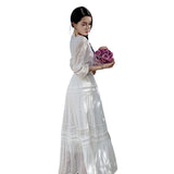 Tea Break Gentle Wind V Collar Bubble Sleeve Yunnan Tourism White Dress Female Senior Sense Lace Dress-Outfit