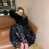 Women 3D Design Polka Dot Tulle Mesh Skirt Vintage Elastic Waist Long A-line Tutu Skirt QT2176-Outfit
