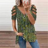 Blouses Shirts Pullover Blusa Hollow-Out Women Elegant Summer Fashion Tops Loose V_Neck 2021 Tee
