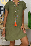 Plus Size Casual Short Sleeve Plain Midi