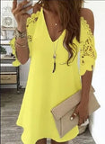 Sexy V Neck Spaghetti Straps Hollow Out Women's Dress 2021 Fashion Solid Lace Pachwork Loose Ladies Mini Dress Plue