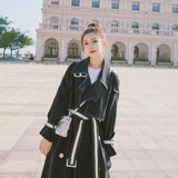 New European Style Women Trench Coat Lady Windbreaker with Belt Spring Fall Female Outerwear Black Burgundy