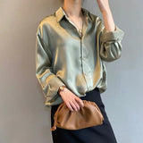 Silk Shirt Vintage Blouse Women Spring 2023 Womens Clothing Sheer Top Woman Overshirt Women Longsleeve Dress Shirt-Outfit