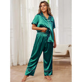 Woherb Women's Plus-Size Pajamas Spring And Summer High Sense Ice Silk Short Sleeve Trousers Home Suit-Outfit
