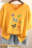 100% Cotton L-5XL T Shirt Plus Size Tshirt Short Sleeve Cartoon Women Top Summer Sweet Couple V Neck Oversized T Shirts-Outfit