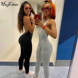 V-neck halter backless sleeveless bodycon jumpsuit summer women fashion streetwear solid stretchy jumper sports
