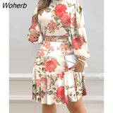 Women Floral Print Shirred Ruffle Dress 2022 Femme Casual Lantern Sleeve Corset Robe Office Lady Outfits traf Vestidos-Outfit