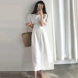 2020 Long Dresses Summer New Design Women Flhjlwoc Korean Japanese Style Cute Bow Tie Cotton Blend Red White Vintage Dress