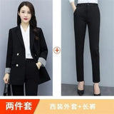 Woherb Celebrity Small Suit Jacket Female 2024 New Fashion Autumn Korean Version Loose Casual Black Suit Jacket-Outfit