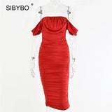 Off Shoulder Pleated Sexy Dress Women Fashion Strapless Summer Party Dress Backless Beach Ladies Casual Dresses