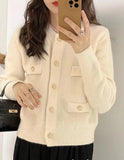 Woherb Autumn And Winter New Korean Version Sweater Coat Female Temperament Sweet College Wind Long Sleeve Knit Cardigan Jacket Female-Outfit
