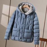 2022 New Winter Hooded Light Puffer Jacket Women Solid Color Versatile Portable Parka 90 White Duck Down Short Warm