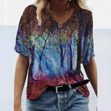 3D Floral Print T-shirts Women Fashion Short Sleeve Loose Tops Casual V-neck High Street Tee Plus Size Top