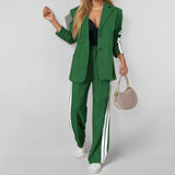 2025 Women's Suit-Summer New Casual Solid Color Sliced Long Sleeve Suit Fashion Set