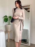 Version Of Temperament To Wear Long-Term Knitted Dress With Waist Knitted Dress Women's Clothing Early Autumn New Sweater