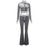 Winter Velvet Tracksuit Women Two Piece Set Jackets Long Sleeve Top And Flare Pants Suits Velour Jogging Outfits