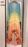 INSPIRED rainbow HIGH LOW DRESS V-neck Tiered ruffle trim Summer dress holiday long beach dress 2020 chic boho dress