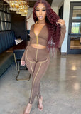 Sexy Kahaki Zipper Long Sleeve Crop Top And Pant 2 Piece