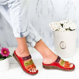 Women Summer Stitching Sandals Casual Slip on Open Toe Sandals Rome Retro Leather Platform Wedge Slides Beach Shoes