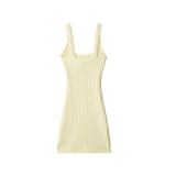 New Women's Elastic Knitted Button Dress With Short Dress
