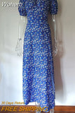 Elegant Off Shoulder Floral Print Dresses For Women 2023 Sexy Short Sleeve A-Line Split Midi Dress Party Dress Vestidos-Outfit