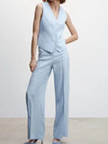 2023 Women Summer 2-Pieces Sets Casual Solid Linen Vests Coats and Trousers Female Elegant Street Two Suits Clothing-Outfit