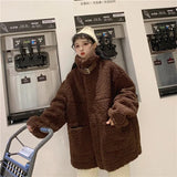 Faux Fur Lambswool Oversized Jacket Fashion Solid Coat Winter Hairly Ladies
