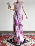 Purple Rhyme Abstract Print Dress New Chinese Style Improved Cheongsam Dress Sleeveless Body New Long Dress