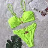 Woherb 2023 Sexy Bikini Leopard Print High Waist Swimsuit Metal Accessories Women's