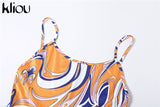 Kliou Aesthetic Panelled Print Jumpsuit For Women Hot Casual Silky Spaghetti Strap Skinny Bodysuit Streetwear Female