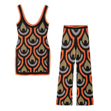 Spring Jacquard Knitted High-Forked Skirt Bright Silk Jacquard Knitted Trousers Set-Outfit