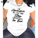 Women T-shirts Letter Print Short Sleeve O-neck Stretchy T Shirt Tops Female Fashion Streetwear Casual Tees Tops Summer-Outfit