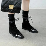 Gift South Korea 100 British comfortable tie leather tip low heel Martin boot woman flat bottom short
